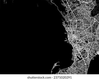 Vector city map of Caloocan City in the Philippines with white roads isolated on a black background.