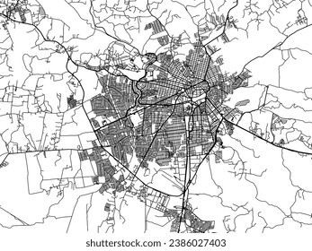 Vector city map of Campina Grande in Brazil with black roads isolated on a white background.