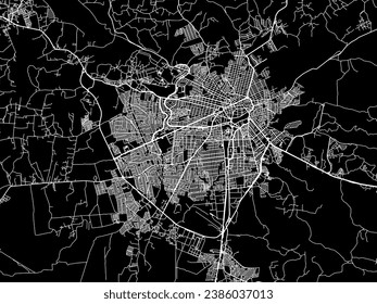 Vector city map of Campina Grande in Brazil with white roads isolated on a black background.