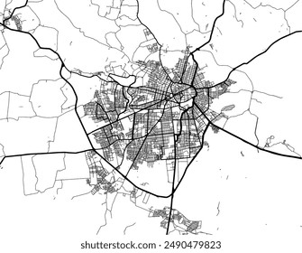 Vector city map of Campina Grande in Brazil with black roads isolated on a white background.