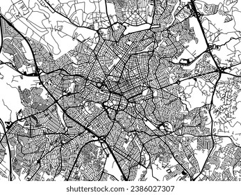 Stadtplan von Campinas in Brasilien mit schwarzen Straßen einzeln auf weißem Hintergrund.