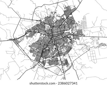 Vector city map of Campo Grande in Brazil with black roads isolated on a white background.