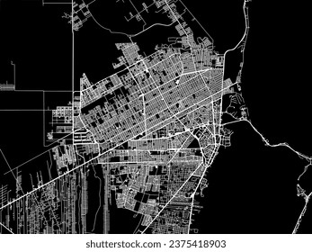 Vector city map of Cancun in Mexico with white roads isolated on a black background.