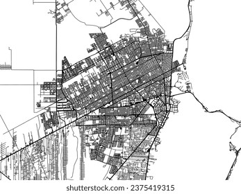 Mapa vectorial de Cancún en México con carreteras negras aisladas en un fondo blanco.