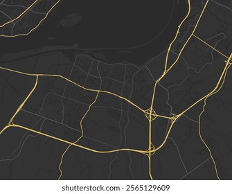 Vector city map of Candiac - Sainte-Catherine Quebec in Canada with yellow roads isolated on a brown background.