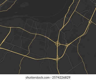 Vector city map of Candiac - Sainte-Catherine Quebec in Canada with yellow roads isolated on a brown background.