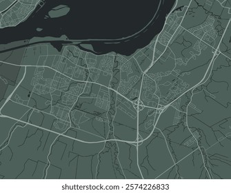 Vector city map of Candiac - Sainte-Catherine Quebec in Canada with white roads isolated on a green background.