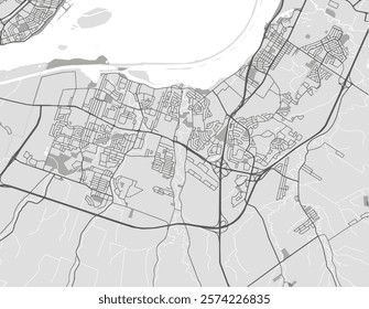 Vector city map of Candiac - Sainte-Catherine Quebec in Canada with black roads isolated on a grey background.