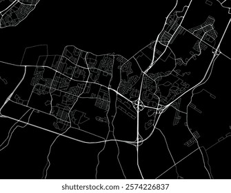 Vector city map of Candiac - Sainte-Catherine Quebec in Canada with white roads isolated on a black background.