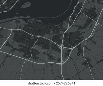 Vector city map of Candiac - Sainte-Catherine Quebec in Canada with white roads isolated on a grey background.