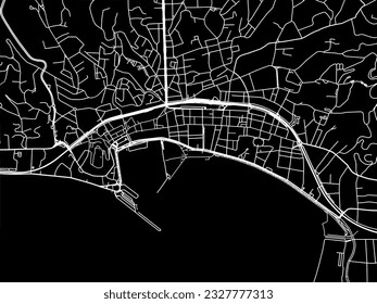 Vector city map of Cannes in France with white roads isolated on a black background.