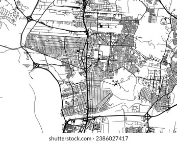 Vector city map of Canoas in Brazil with black roads isolated on a white background.