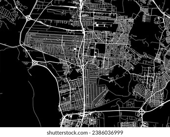 Vector city map of Canoas in Brazil with white roads isolated on a black background.