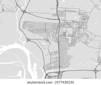 Vector city map of Canoas in Brazil with black roads isolated on a grey background.