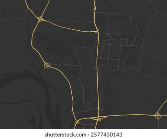 Vector city map of Canoas in Brazil with yellow roads isolated on a brown background.