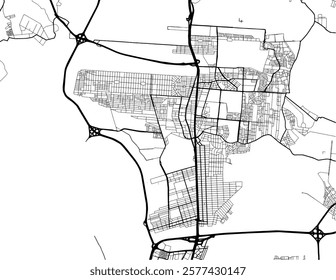 Vector city map of Canoas in Brazil with black roads isolated on a white background.