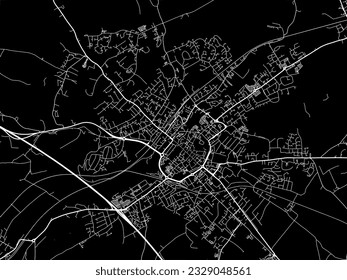 Mapa vectorial de Canterbury en el Reino Unido con carreteras blancas aisladas en un fondo negro.