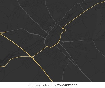 Vector city map of Canterbury in the United Kingdom with yellow roads isolated on a brown background.