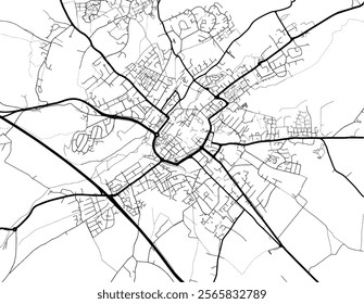 Vector city map of Canterbury in the United Kingdom with black roads isolated on a white background.