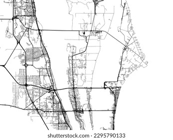 Stadtplan von Cape Canaveral Florida in den Vereinigten Staaten von Amerika mit schwarzen Straßen einzeln auf weißem Hintergrund.