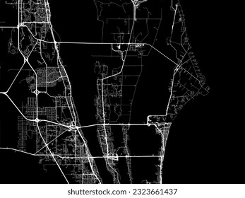 Vector city map of Cape Canaveral Florida in the United States of America with white roads isolated on a black background.