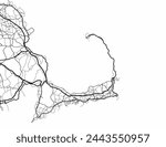 Vector city map of Cape Cod Massachusetts in the United States of America with black roads isolated on a white background.
