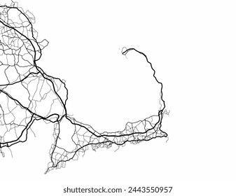 Stadtplan von Cape Cod Massachusetts in den Vereinigten Staaten von Amerika mit schwarzen Straßen auf einem weißen Hintergrund.