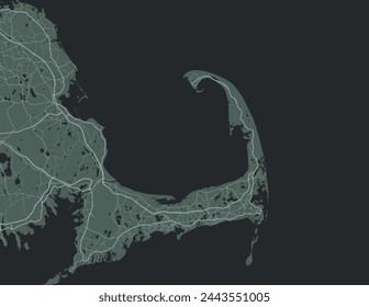 Stadtplan von Cape Cod Massachusetts in den Vereinigten Staaten von Amerika mit weißen Straßen isoliert auf einem grünen Hintergrund.