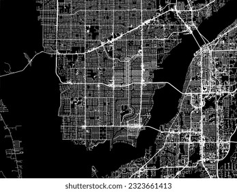 Vector city map of Cape Coral Florida in the United States of America with white roads isolated on a black background.
