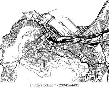 Stadtplan von Kapstadt in Südafrika mit schwarzen Straßen einzeln auf weißem Hintergrund.