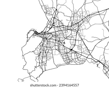 Stadtplan von Kapstadt in Südafrika mit schwarzen Straßen einzeln auf weißem Hintergrund.