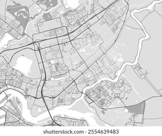 Vector city map of Capelle aan den IJssel in the Netherlands with black roads isolated on a grey background.