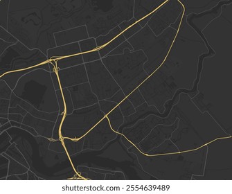 Vector city map of Capelle aan den IJssel in the Netherlands with yellow roads isolated on a brown background