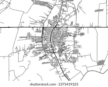 Vector city map of Cardenas in Mexico with black roads isolated on a white background.