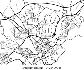 Vector city map of Cardiff in the United Kingdom with black roads isolated on a white background.