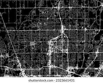 Mapa de la ciudad vectorial de Carmel Indiana en los Estados Unidos de América con caminos blancos aislados en un fondo negro.