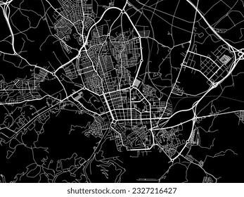 Vector city map of Cartagena in Spain with white roads isolated on a black background.