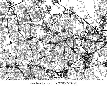 Vector city map of Cary North Carolina in the United States of America with black roads isolated on a white background.