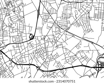 Vector city map of Casoria in Italy with black roads isolated on a white background.