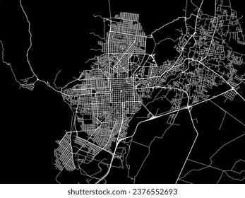 Vector city map of Catamarca in Argentina with white roads isolated on a black background.