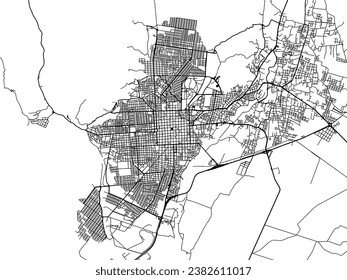 Vector city map of Catamarca in Argentina with black roads isolated on a white background.