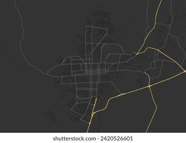 Vector city map of Catamarca in Argentina with yellow roads isolated on a brown background.