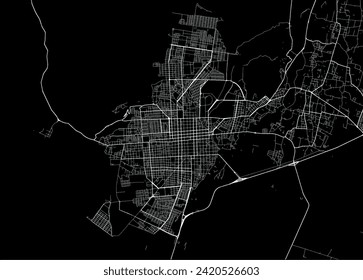 Vector city map of Catamarca in Argentina with white roads isolated on a black background.