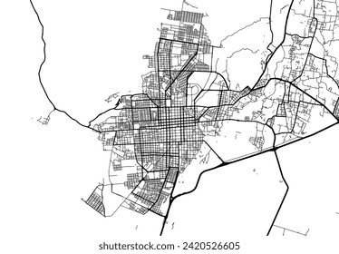 Vector city map of Catamarca in Argentina with black roads isolated on a white background.