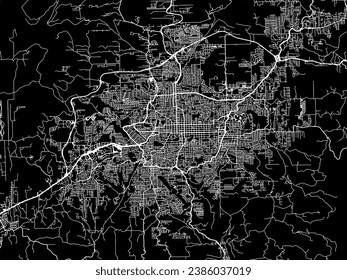 Mapa vectorial de Caxias do Sul en Brasil con caminos blancos aislados en un fondo negro.