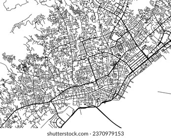 Vector city map of Cebu City in the Philippines with black roads isolated on a white background.