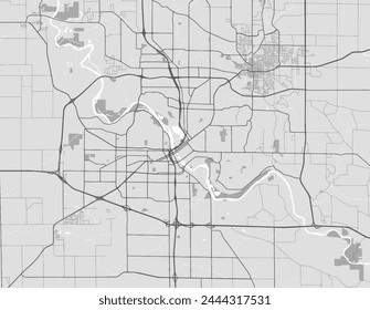 Vector city map of Cedar Rapids Iowa in the United States of America with grey roads isolated on a black background.