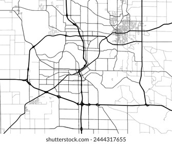 Vector city map of Cedar Rapids Iowa in the United States of America with black roads isolated on a white background.