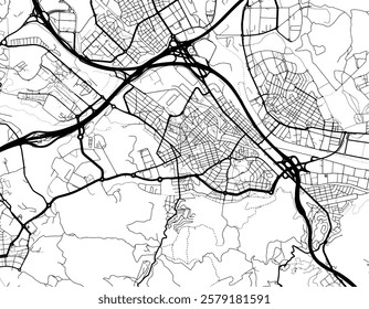 Vector city map of Cerdanyola del Valles in Spain with black roads isolated on a white background.