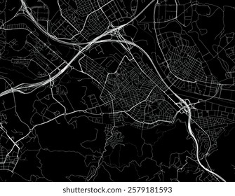 Vector city map of Cerdanyola del Valles in Spain with white roads isolated on a black background.